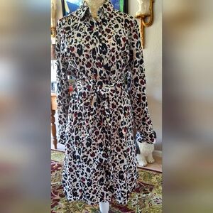 Foxcroft 100% Cotton Leopard Print Button-down Collar Dress Sz 8